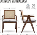 Rattan Dining Chairs Set of 6, Farmhouse Wicker Dining Chairs with Removable Linen Cushion Accent Cane Armchair for Dining Room Kitchen Restaurant, Walnut by CozyNest Decor