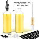 Olive Oil Dispenser Bottle - Includes 55 Kitchen Essential Labels - Cooking Oil Bottles for Kitchen, Coffee Syrup Dispenser - Pourer Spout with 16.9 fl oz Glass Container Cruet - 2pcs, Black by CozyNest Decor