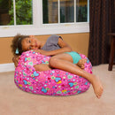 Posh Creations Bean Bag Chair for Kids, Teens, and Adults Includes Removable and Machine Washable Cover, Canvas Multi-Colored Hearts on Pink, 27in - Medium by TinyTreasures Baby Boutique