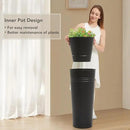 KOL 28'' Tall Galvanized Steel Planter Pot - Flower Pot with Water Level Indicator for Plants - 2-Pack Self Watering Planters - Round Black Powder Metal Planter Box - Indoor Outdoor Grande Plant
