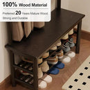 Coat Rack with Shoe Storage, Wooden Hall Tree with Bench, 11 Hooks and 2-Tier Storage Shelves, 3-in-1, Entryway Bench with Coat Rack (31.5"-Deep Black) by CozyNest Decor