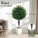 21" Artificial Cypress Topiary Outdoor Plants with Spike, 2 Pack Faux Cedar Bushes UV Resistant Fake Shrubs for Front Porch Décor by GreenHaven Gardens