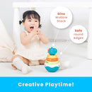 PlenPLAY Baby Tummy Time Toys - Dino Stacking Toys for Age 6+ Months, Weeble Wobble Toys for Babies 6 9 12 Months, Stacking Rings STEM Learning Toy, Sensory Learning Toy (Dinosaur), Small, Blue by TinyTreasures Baby Boutique