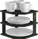 Cabinet Organizer Shelf - Bamboo Corner Rack for Kitchen Counter, Cabinet Space Saver for Plates, Dishes, Bowls, Bread Pantry, Bathroom Storage or Countertop Stand, Black by CozyNest Decor
