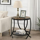 ASYA Industrial Round End Table with Storage Shelf, 2-Tier Side Table for Living Room, Adjustable Feet & lmitation Wood Grain Surface, Rustic Brown by CozyNest Decor