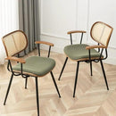 Rattan Dining Room Chairs Set of 2,Mid Century Modern Kitchen Side Chairs,Metal Legs Desk Chairs,Green Modern Corduroy Fabric Accent Chairs with Arms and Rattan Backrest by CozyNest Decor