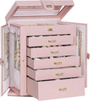 AKOZLIN 360° Rotating Jewelry Box 6-Tier Organizer Functional Jewelry Storage Case for Women Girls Ring Necklace Earring Bracelet Holder with Mirror Pink by TinyTreasures Baby Boutique