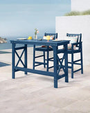 3 Pieces HDPE Outdoor Patio Bar Set, Rectangular Outdoor Bar Height Table and Chairs Set, Adirondack Patio Bar Stools Set, Outdoor Bar Table and Chairs Set for Balcony, Poolside, Porch, Navy by GreenHaven Gardens