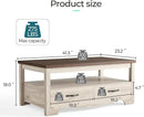 LINSY HOME Farmhouse Coffee Table with Storage, Wood Coffee Table for Living Room, Open Display Area and Storage Drawers with Metal Handles, Chic Style with Curved Base. Oak and Brown by CozyNest Decor