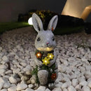Solar Easter Rabbit Statue - Rock-Like Design with Flower Lamp Beads Woman Gifts Resin Easter Bunny Sculpture for Indoor and Outdoor Statue Decor, Garden Decoration by GreenHaven Gardens