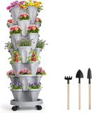 DUNCHATY Stackable Planter with Removable Wheels and Tools, Garden Planting Tower Planters, Indoor Outdoor Gardening Pots - 7 Tier Vertical Garden Planter by GreenHaven Gardens
