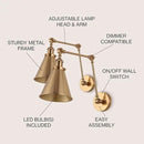 JONATHAN Y JYL7461A-SET2 Rover 7" Farmhouse Industrial Adjustable Arm Metal LED Wall Sconce Rustic Bohemian 2700K 4W Bulb for Entryway Lobby Kitchen Bathroom Bedroom Hallway, Brass Gold (Set of 2) by CozyNest Decor