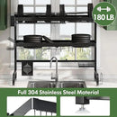 3 Tier Extra Large Stainless Steel Expandable Over The Sink Dish Drainer Drying Rack, Rust Proof Metal, Space Saving, Modern Black Big Capacity Extendable Plate Strainers Above Kitchen Counter by CozyNest Decor