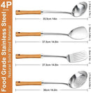 Pleafind 4-Pcs Cooking Utensils Set, Stainless Steel Kitchen Utensils with Wooden Hanlde, Kitchen Essentials Set Include Wok Ladle, Slotted Spoon, Wok Spatula and Slotted Spatula, Dishwasher Safe by CozyNest Decor