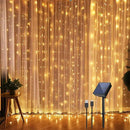 IMAGE Solar Curtain Lights 8 Modes 9.8x9.8 Feet Solar String Lights for Wedding Party Home Decoration Backdrops Full Waterproof UL Safety Standard Warm White by GreenHaven Gardens