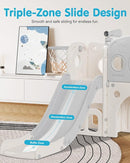 Babytronic Toddler Slide Set, 8 in 1 Kids Slide with Climber, Indoor Outdoor Slide for Toddlers Age 1-3, Toddler Playset with Basketball Hoop and Tunnel, Toddler Indoor Outdoor Playground (White&Gray) by TinyTreasures Baby Boutique