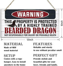Funny Warning Signs, The Property is Protected By Highly Trained Bearded Dragon Sign, Decorative Wood Hanging Wood Plaque, Warning Wood Sign for Indoor Outdoor Use, Door Gate Hanger, House Decor by CozyNest Decor
