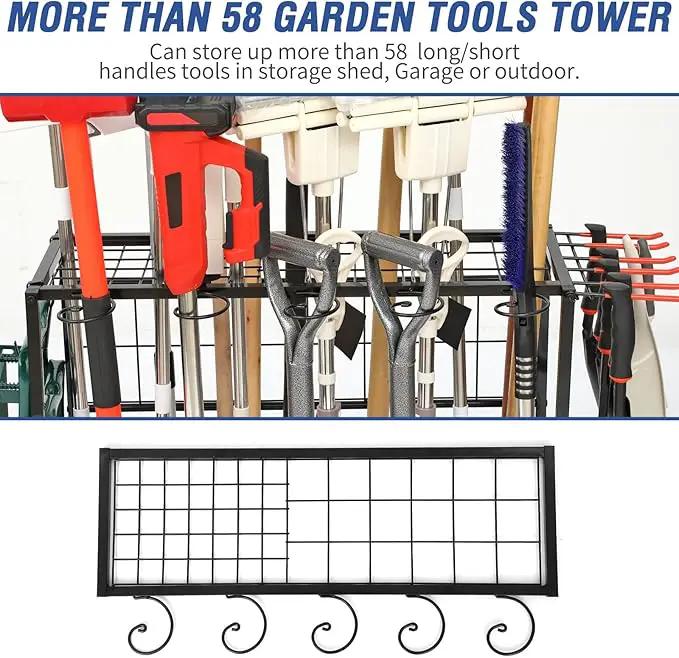 Garden Tool Organizer for Garage, Garden Tool Rack, Up to 58 Long Handled Tools, Yard Tool Holder for Garage, Shed, Outdoor, Tool Stand, Black (Garden Tool Rack), photo 2 of 7