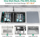GSlife Expandable in Sink Dish Drying Rack Small with Silicone Mat - Stainless Steel Capacity Adjustable Over The Sink Dish Rack with Utensil Holder for Counter or Inside Sink (12.4" -16.8"), Silver by CozyNest Decor