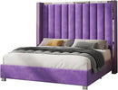 Jocisland Queen Bed Frame with 58" Tall Headboard, Velvet Upholstered Platform Bed with Channel Tufted Wingback Headboard and Plating Trim, No Box Spring Needed, Purple by CozyNest Decor