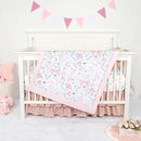 GFU Crib Bedding Set for Girls 4-Piece, Bow Baby Girl Crib Bedding Set Pink Flowes, Nursery Sets Includes Comforter, Fitted Crib Sheet, Crib Skirt, and Diaper Stacker by TinyTreasures Baby Boutique
