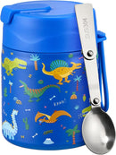 17oz Soup Thermo for Hot Food Kids Insulated Vacuum Food Jar with Stainless Steel Spoon Wide Mouth Thermo Leakproof Lunch Food Container Kids Hot Lunch Box (Blue-Dinasour) by TinyTreasures Baby Boutique