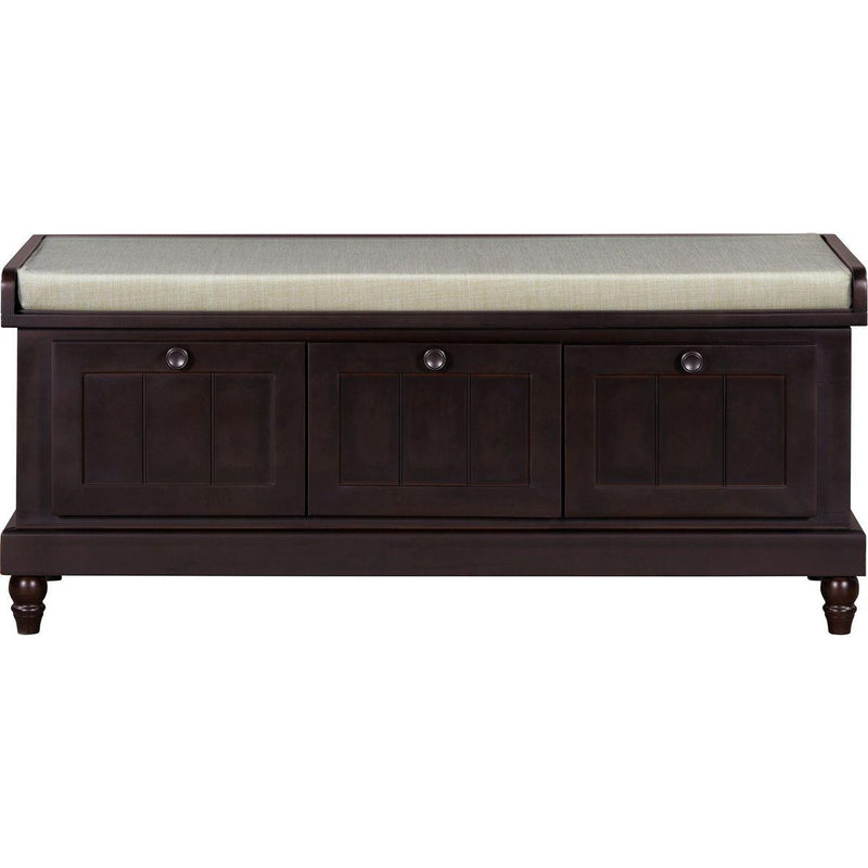 TREXM Classic Shoe Bench with Cushion and Three Drawers, Fluted Entryway Bench with Storage for Living Room, Entryway, and Hallways (Espresso)