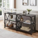 LVB Rustic Console Table, Industrial Modern Sofa Table Behind Couch, Long Metal Wood Entryway Table with Storage Shelf, Farmhouse Foyer Hallway Table for Home Living Room Bedroom, Dark Gray Oak, 63 in by CozyNest Decor