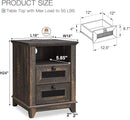 OKD Nightstand with Charging Station, 18'' Industrial & Farmhouse End Table with 2 Drawers & Open Cubby, Rustic Mesh Drawer Sofa Side Table w/Storage for Bedroom, Living Room, Office, Dark Rustic Oak by CozyNest Decor