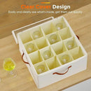 Wine Glass Storage Box with Dividers, 2 Pack Glassware Storage Containers, Stemware Storage Cases Holds 32 Wine Glasses, Stackable Crystal Storage Containers with Clear Cover for Moving，Beige by CozyNest Decor