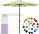 Midtown Umbrellas The Lean 9 Feet Outdoor Umbrella With Terylast Pear Stripes (Green/White Stripes) Polyester Fabric - Auto-Tilt Aluminum Frame Patio Umbrella For Deck, Garden, Pool - Black Pole by GreenHaven Gardens