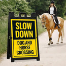 Slow Down Dog and Horse Crossing Sidewalk Sign Kit, 24x36 Inches, with A Frame Stand, Made in USA by CozyNest Decor
