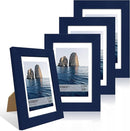 4x6 Picture Frame Set of 4, 4 x 6 Wood Photo Frames with Mat for 3.5x5, Natural Wooden Frame with Real Glass Cover for Wall and Tabletop Display,Blue by CozyNest Decor