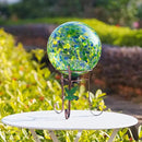 10 Inch Glass Gazing Ball, with 9.4" Tall Metal Gazing Globe Stand, Glass Balls Display Holder Set for Outdoor Garden Lawn Yard Decoration, Bright Summer Burst by CozyNest Decor