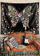 Damanse Butterfly Tapestry Wall Hanging Cute,Boho Wall Tapestry for Bedroom Aesthetic,Flower Living Room Decor for Teen Girls (Black, 49.20" x 59.10") by CozyNest Decor