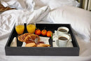 Wood Serving Tray with Handles, Home Decorative Wooden Rectangle Ottoman Decor Platter Vanity Tray for Breakfast Dinner Drinks Kitchen Dining Living Bathroom Restaurants Black by CozyNest Decor