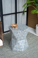 19x19x20" Tapered Blue Garden Capiz Stool, Accent Side Table