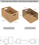 StorageWorks Round Paper Rope Storage Baskets, Rectangular Wicker Baskets with Built-in Handles, Medium, 13 ¼ x 8 ½ x 7 ¼ inches, 2-Pack by CozyNest Decor