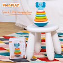 PlenPLAY Baby Tummy Time Toys - Musical Stacking Rings for Toddlers 1-3, Sensory Learning Toys with Elephant Themed Stackable Rings by TinyTreasures Baby Boutique