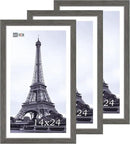 VCK 14x24 Frame 3 Pack, Gray Solid Wood Picture Frame, Exclusive Wood Grain, Wall Gallery Frame by CozyNest Decor