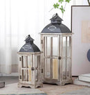 Set of 2 Large Decorative Wooden Metal Lanterns, Farmhouse Rustic Floor Candle Lanterns, Indoor/Outdoor Hanging Lanterns for Home Decor (No Glass) by CozyNest Decor