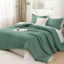 Litanika Comforters Queen Size Haze Green, 3 Pieces Lightweight Solid Bedding Set & Collections, All Season Fluffy Bed Set (90x90 Inches Comforter & 2 Pillowcases) by CozyNest Decor