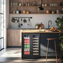Tylza 24 Inch Wine and Beverage Refrigerator, Dual Zone Wine Beverage Cooler 24" with French Door, Under Counter Wine Beer Fridge Built-In or Freestanding, Holds 20 Bottles and 88 Cans, Black by CozyNest Decor