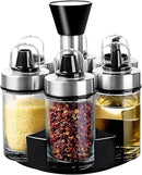 Mlici Oil and Vinegar Dispenser Set of 6 Bottles, Stainless Steel Salt Pepper Holder with 360° Rotating Holder, Cruet Soy Sauce - Premium Glass Condiment for Kitchen, Tabletop, Kitchen Containers by CozyNest Decor