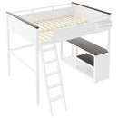 Queen Size Loft Bed With Desk, Open Shelf, Storage Box And USB Charging Station - White by HouseOfZazla