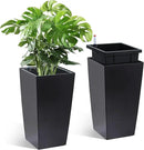 16" Tall Planters Set of 2, Outdoor＆Indoor Black Planter Pots, High Front Porch Planter Pots with Drainage Holes＆Water Level Monitor＆Inner Bucket, Automatic Watering,Black by CozyNest Decor
