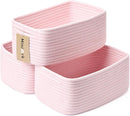 Small Storage Baskets for Organizing | Closet Organizer Bins | Shelf Toy Basket | Woven Rope Baskets | Cube Decorative Box | Shallow Basket | 13x8.5x5.1” | 3 Packs Light Pink by TinyTreasures Baby Boutique
