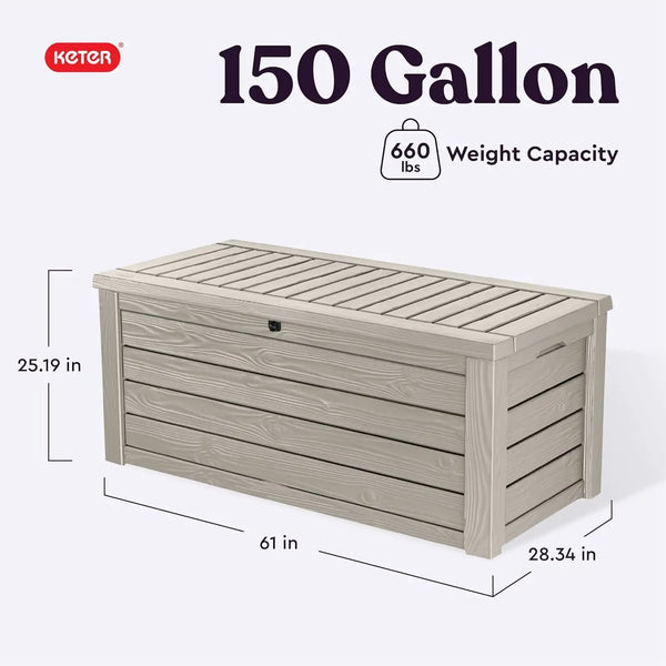 Keter Westwood 150 Gallon Resin Large Outdoor Storage Box for Patio Furniture, Outdoor Cushions, Garden Tools and Pool Floats, Beige, photo 2 of 6