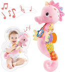 Baby Toys 0 to 12 Months, Musical Stuffed Animal Activity Soft Toys with Multi-Sensory Crinkle, Rattle and Textures,Infant Tummy Time Toys for Newborn Girls, Seahorse, Pink by TinyTreasures Baby Boutique