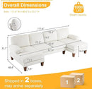 Karl home U-Shape Sectional Sofa Couch 111" Modern 4-Seat Sofa with Chaises Corduroy Fabric Upholstered Covertible Couch with Wood Grain Legs for Living Room, Reception Room, Apartment, Beige by CozyNest Decor